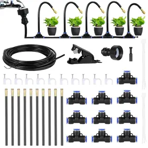Mist Cooling Automatic Irrigation System-Misting System 33FT Misting Line & 10 Brass Misting Nozzles-Water Hose Mister Kit Sprinkler System for Outside Patio Outdoor Garden Greenhouse Trampoline Pool