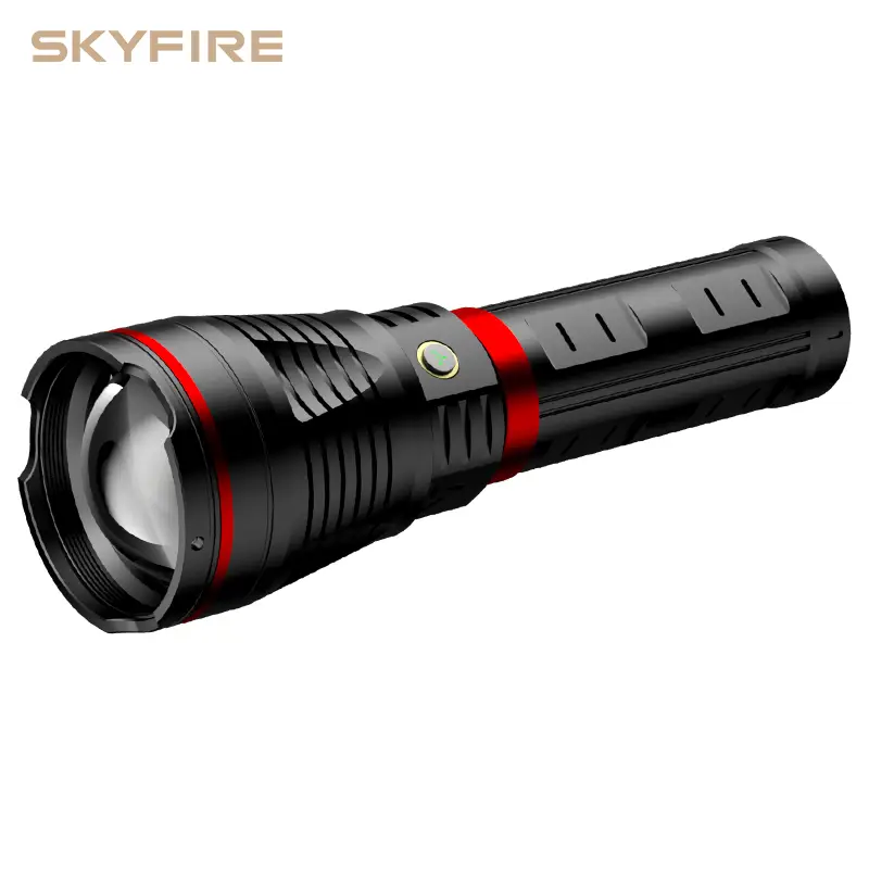 SKYFIRE Model 1209 -2800 Lumens Rechargeable LED Flashlight – Super Bright, 3 Modes, Waterproof, with Shoulder Strap – For Camping, Emergency, and Ou