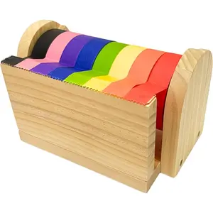 Wooden Kids Craft Tape Dispenser, Multi Roll Masking Tape Holder, Washi Tape Dispenser (Acrylic Serrated Cutter) - Perfect Craft Organizer for Children - [Masking Tape NOT Included]