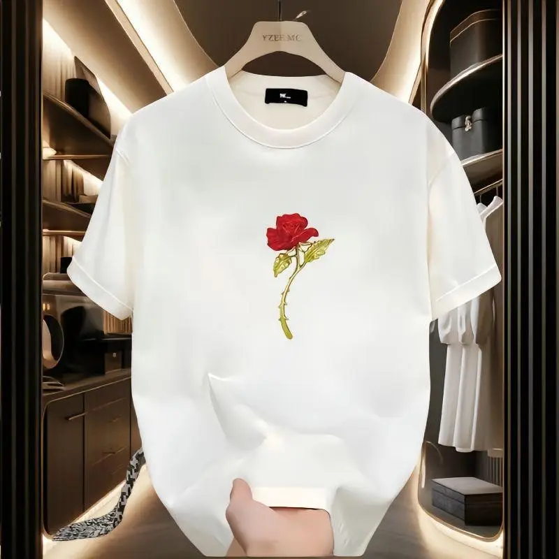 Men's Graphic T-shirt, Korean Style Floral Print Short-Sleeve Tee in Soft Breathable 180g Combed Cotton, USA Made for Summer Wear, Tshirt, Shortsleeve, Tropical, Breathable Soft, Casual, Fabric, Menswear, Lightweight