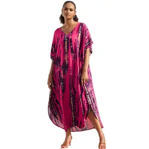 Women Plus Size Ethnic Print Kaftan Dress Swimsuit Cover Up,Mrs. Roper Kaftan, Swimsuit, bubu, mumu, Casual Womenswear Boho Caftan Baggy Beach Chic Summer Bohemian Drape Coat - Fuchsia