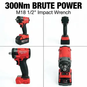 Milwaukee M18  18V 1/2" Impact Wrench 300Nm High Torque Adjustable Speed car truck repair power tool garage use volt lithium ion battery brushless impac   driver removal screw nut-busting cordless cept wood plastic brushless 4-mode drive control