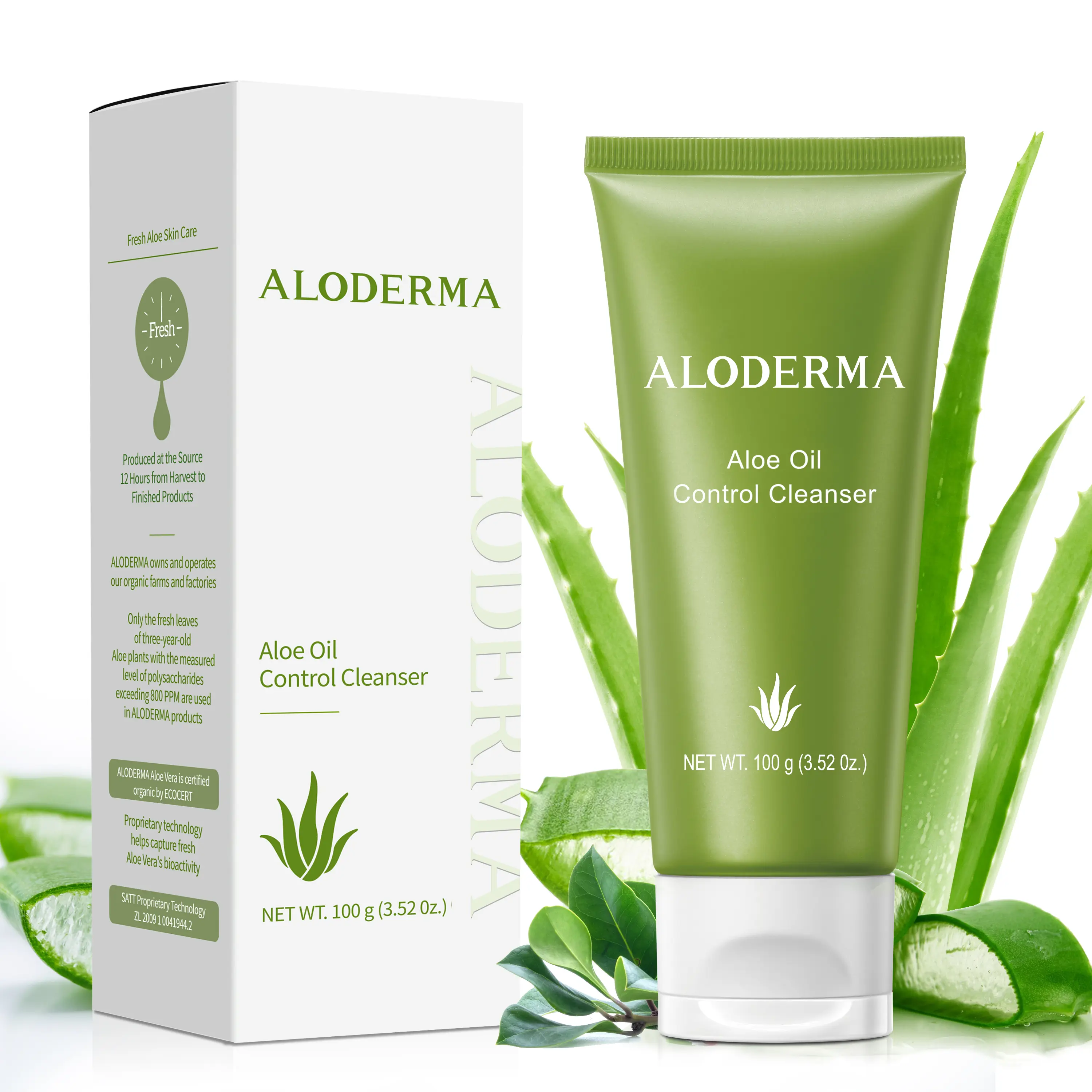 Aloderma Organic Aloe Vera Oil Controlling Facial Cleanser, Made Within 12 Hours of Harvest - Wintergreen Deeply Cleanses Pores & Breakouts, Gentle Nourishing Exfoliating Radiant Facial Wash (3.5oz)