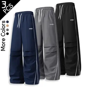3-Pack Men's Straight Leg Track Pants, Star Print Athletic Sweatpants with Side Piping, 3 PCS Set