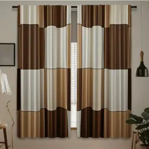 Abstract Geometric Striped Curtains, Polyester Material, Boho Style Drapes for Bedroom Living Room Office Home Decor