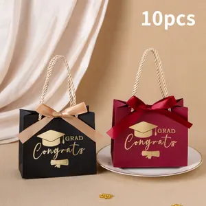 10PCS Graduation Gift Packaging Bags, Congrats Grad Tote Bags with Graduation Cap Pattern and Strong Handles, Great for Graduation Party Candy Boxes Favor Gifts for Men and Women Graduates