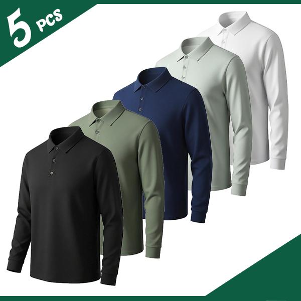 5-Pack Men's Long Sleeve Polo Shirts, Soft and Breathable Versatile, Can be worn for work, golf or everyday leisure