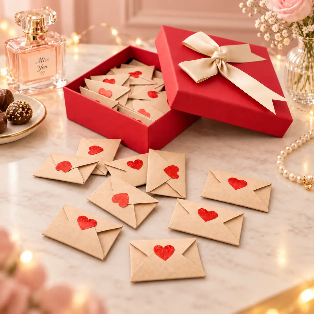 30/60PCS Mini Kraft Envelopes with Red Heart Seals, Small Love Note Envelopes for Valentine’s Day, Anniversary, Wedding, Birthday, Gift Box & Romantic Messages