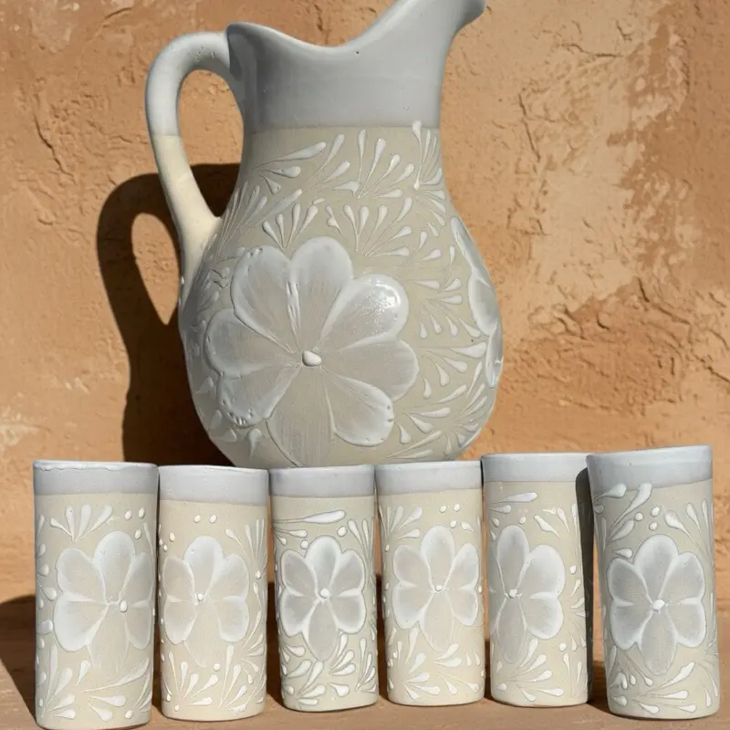 Mexican Drinkware 7pc set:Casa Blanca Mexican Pottery