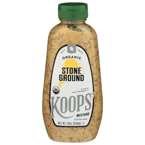 KOOPS' Organic Stone Ground Mustard - Traditional Flavor Old-Fashioned Condiment, Quality Mustard Seeds, Gluten-Free, Kosher, Non-GMO, USDA Certified Organic, Made in USA, 12 oz