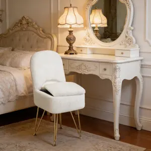 Storage Ottoman Nordic Style Storage Vanity Stool Luxury Dressing Chair Bedroom Vanity Stool Beauty and Nail Comfortable Plush Chair Suitable for Women’s Makeup