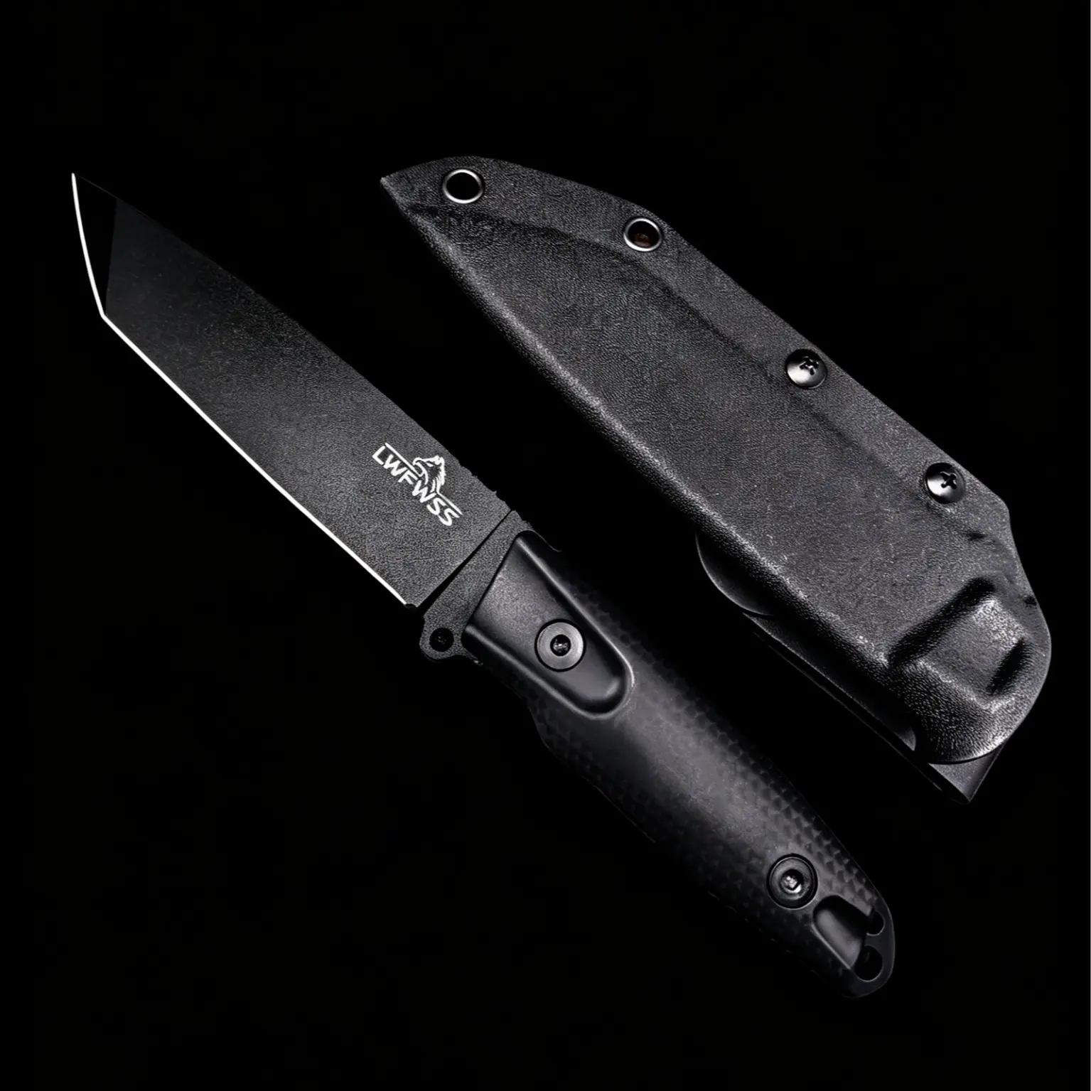 Black Matte Straight Fixed Knife Custom Kydex Sheath Belt Clip Carry, Heavy Duty Outdoor Cutting Tool Hiking Bushcraft Utility Knife, Bushcraft Survival Fixed Blade Tactical Knife, Wear Resistant Textured Grip, Multi-Angle Carry Kydex Sheath For Camping