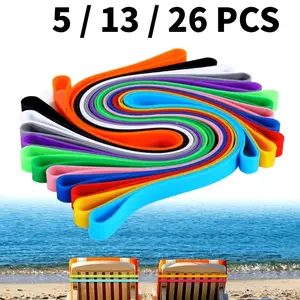 5/13/26 Pcs Beach Towel Silicone Clip Set, Multi-Functional Elastic Band, Windproof, Stretchable Design, Perfect For Poolside, Pool Chairs, Beach Chairs, And Offices, Prevents Towels From Getting Sandy (Random Color)