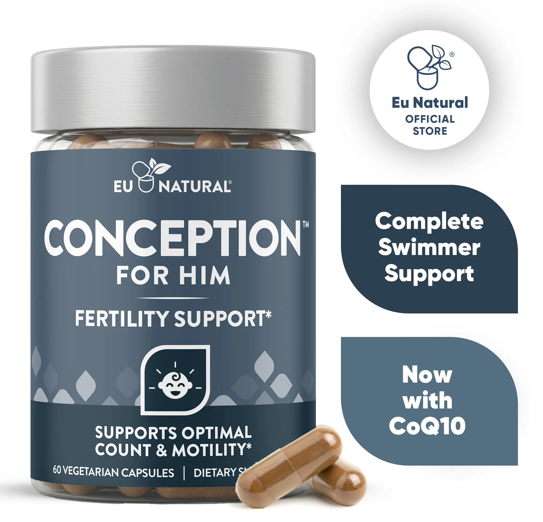 Eu Natural Conception For Him – Fertility Supplements for Men, Male Fertility Booster & Prenatal – Optimal Sperm Count, Motility, Strength – CoQ10, Ashwagandha, Folate, Folic Acid, Magnesium & Zinc Healthy Dietary Fitness Testo Booster Capsules