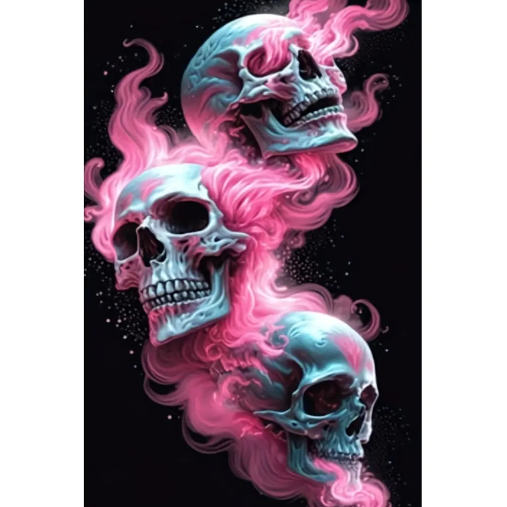 5D Full Drill Diamond Painting Kit, Pink Smoke & Blue Skulls Gothic Art for Home Wall Decor, DIY Craft with Sparkling Beads, Canvas & Tools, Diy Craft Supplies, Perfect for Halloween & Dark Gothic Themed Home Decoration
