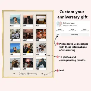 Personalized Romantic Photo Frame – Custom Gift for One Year Anniversary with 12 Photos, Gift Idea for Anniversary Wedding Keepsake, Unique Canvas Print Wall Art Decor, Christmas Gift