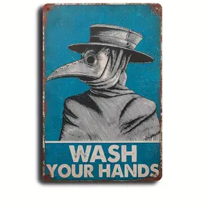 Vintage Metal Aluminum Sign 'wash Hands' 8x12 Inch Fun Artwork, Home Decor Wall Hanging for Dining Room & Bar Decoration