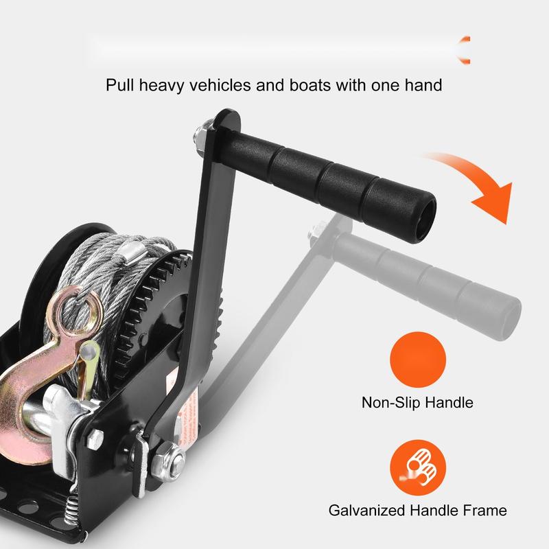Manual Hand Winch 800 Lb Capacity for Trailer, Boat and ATV Towing - Heavy Duty Rope Winch with 33 Ft Steel Wire Cable, Two-Way Ratchet, Portable Hand Crank Winch, Marine Trailer Accessory for Pulling, Lifting and Recovery