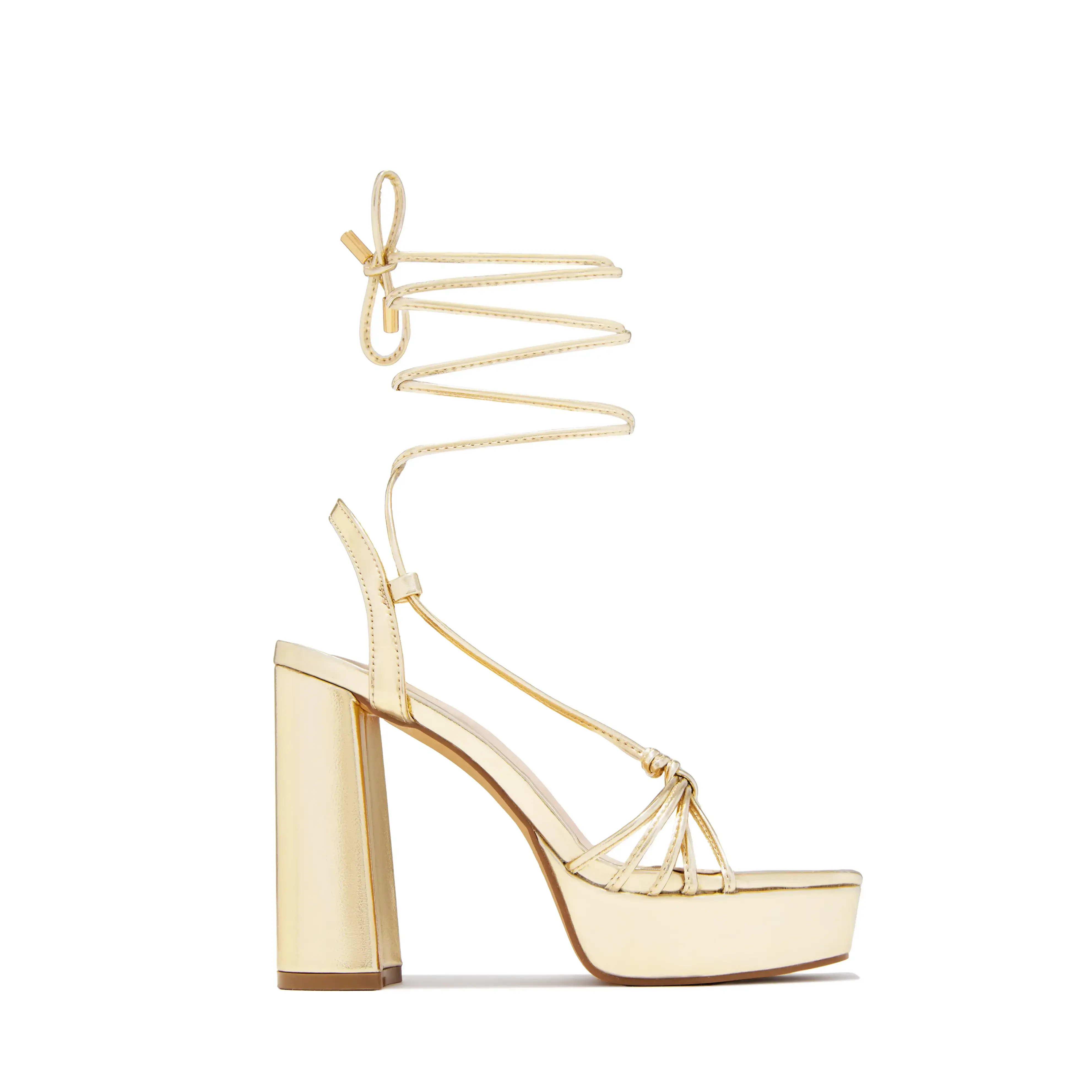 London Lace Up Platform Heels - Gold