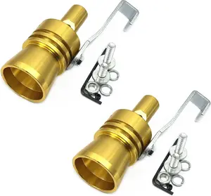 2pcs XL Size Aluminum Alloy Universal Turbo Sound Exhaust Muffler Pipe Whistle Car Roar Maker (XL-Gold)