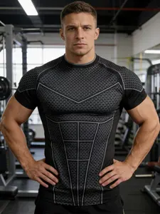 Men's Batman Compression Sports Shirt, Short Sleeve Workout Top, Quick-Dry Breathable Athletic Apparel, Ideal for Fitness Training