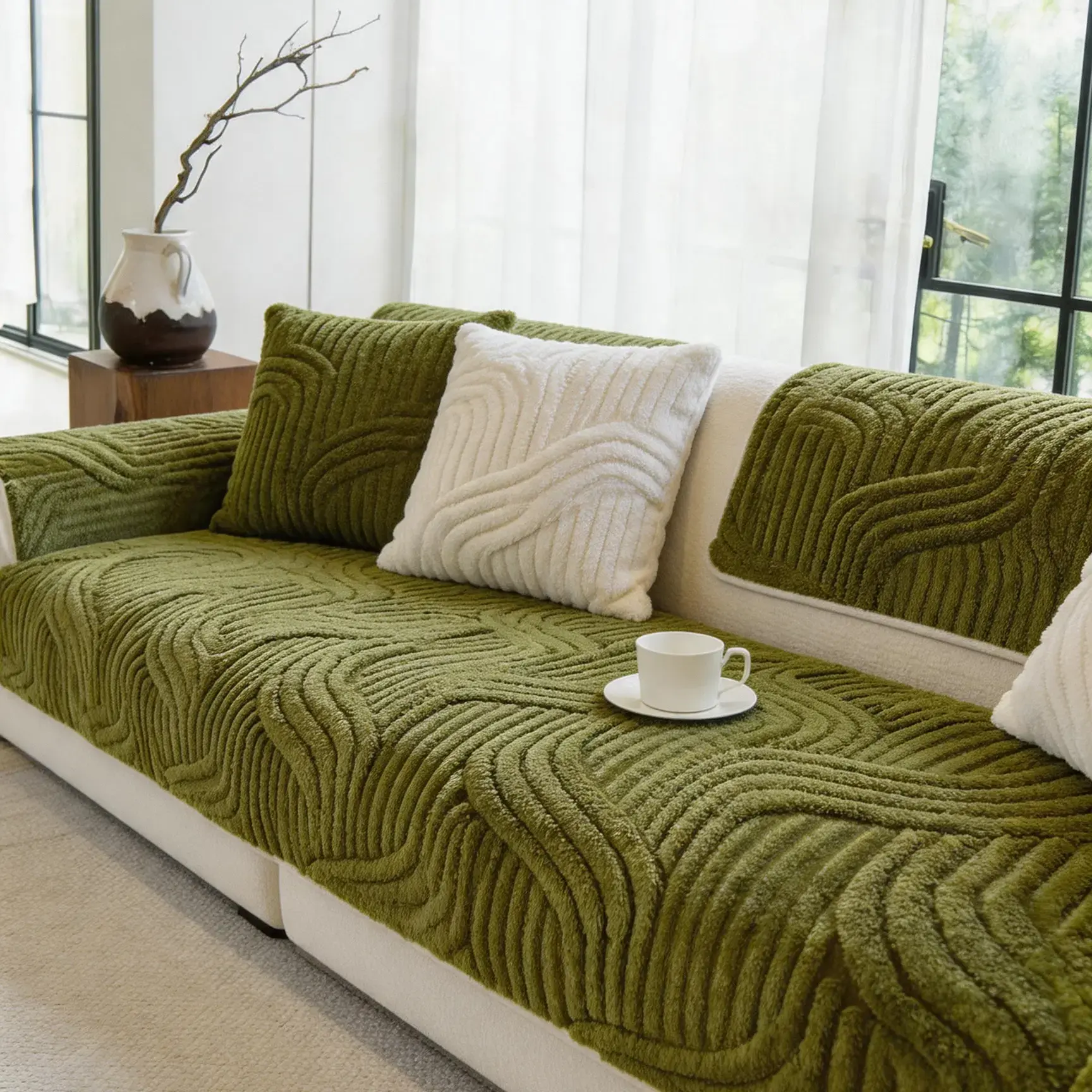 New stain-resistant sofa cushion; pet-friendly, resists scratches and doesn’t shed hair; machine washable sofa protector cover; thickened non-slip design; fits three-seat/four-seat fabric or leather sofas; stays in place even after prolonged sitting; mach