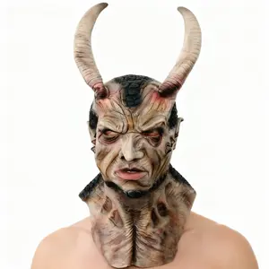 Premium Latex Texture Devil Full Headpiece, Hand-Painted Scales, Halloween Costume Accessory, High-Quality Horror Look