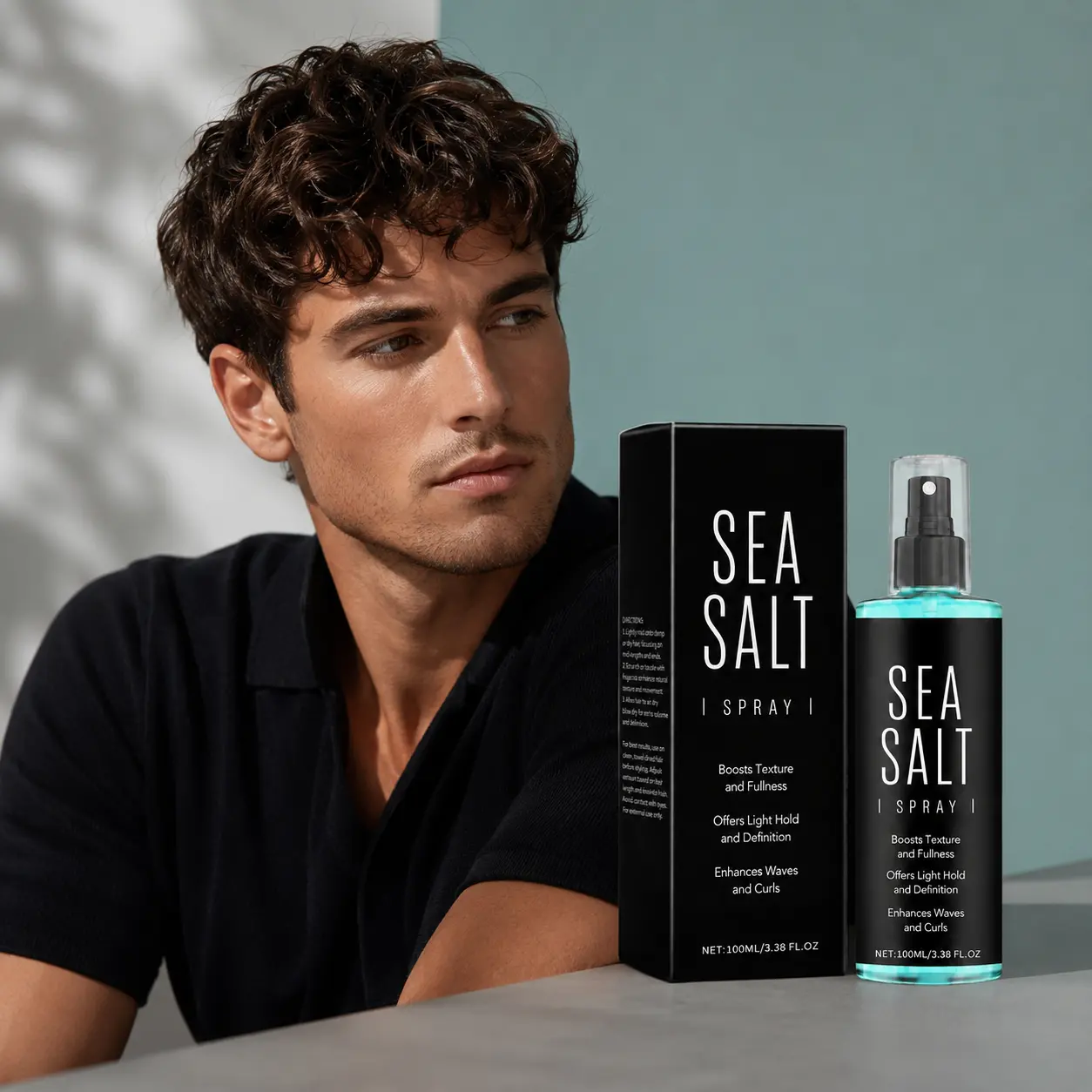 100 mL Sea Salt Texture Spray for Men & Women, Lightweight Hair Styling Mist for Bouncy Waves and Defined Curls, Adds Texture and Fullness, Gentle Daily Hair Styling Care