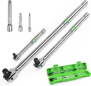 6PC Breaker Bar Set,1/4", 3/8" & 1/2" Drive,Heavy Duty Breaker Bars, 6-inch, 10-inch, 15-inch Length with 180° Rotatable Head