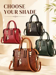 1pc Crocodile Pattern Tote Bag for Women, Large Capacity Multi-Compartment Handbag, Shoulder & Casual Crossbody Fashion Bag with Zipper Pockets, Elegant Leather Texture Fits Phone, Wallet & Essentials, Stylish Gift for Mom, Work, Business, Travel