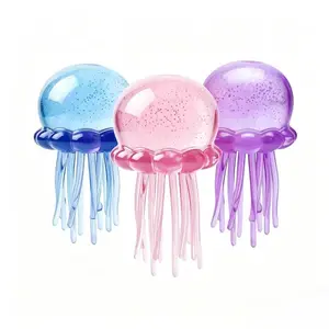 KIDGENIUS Premium Quiet Jellyfish Squeeze Stress Ball 3-Pack Glittery Colors for Anxiety ADHD Sensory Relief Toy for Adults & Teens Office Work Fidget Toy