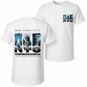 Men's Pure Short-Sleeve Shirt With New York Print-A Unisex Casual Style Perfect For Spring And Summer; Featuring A Cool Graphic Design And A Classic Crew Neck, Suitable For All Four Seasons.