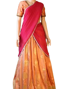 Orange and Half Saree Set For Teens | Peach