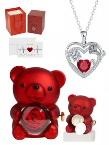 Blazing Love Rose Elegant heart rose double sparkling gem necklace, packed in lovely rotating rose bear jewelry gift box. Perfect surprise gifts for birthdays, Mother's Day and Valentine's Day. Gemstone Necklace