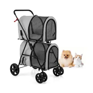 4-in-1 Double Pet Stroller with Detachable Carrier and Travel Carriage