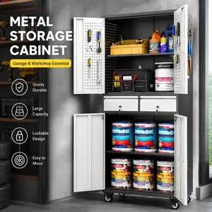 Aobabo Lockable Rolling Metal Tool Storage Cabinet, Heavy Duty Garage Organizer with Wheels & 2 Drawers, Shop Cupboard for Home & Workshop (Assembly Required) - Mother’s Day Gift