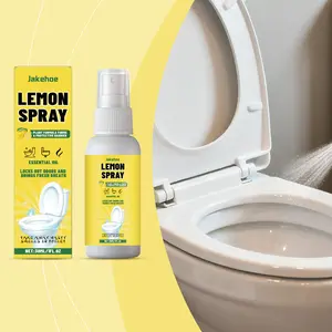 Lemon-scented toilet deodorizing spray, cleans the toilet, leaves fragrance, refreshes, removes scale, and maintains the bathroom