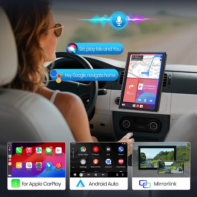 Junsun 7“ Rotatable Portable Vertical Screen Universal Car Multimedia Player Carplay Android Auto Parking Camera BT AUX Stereo