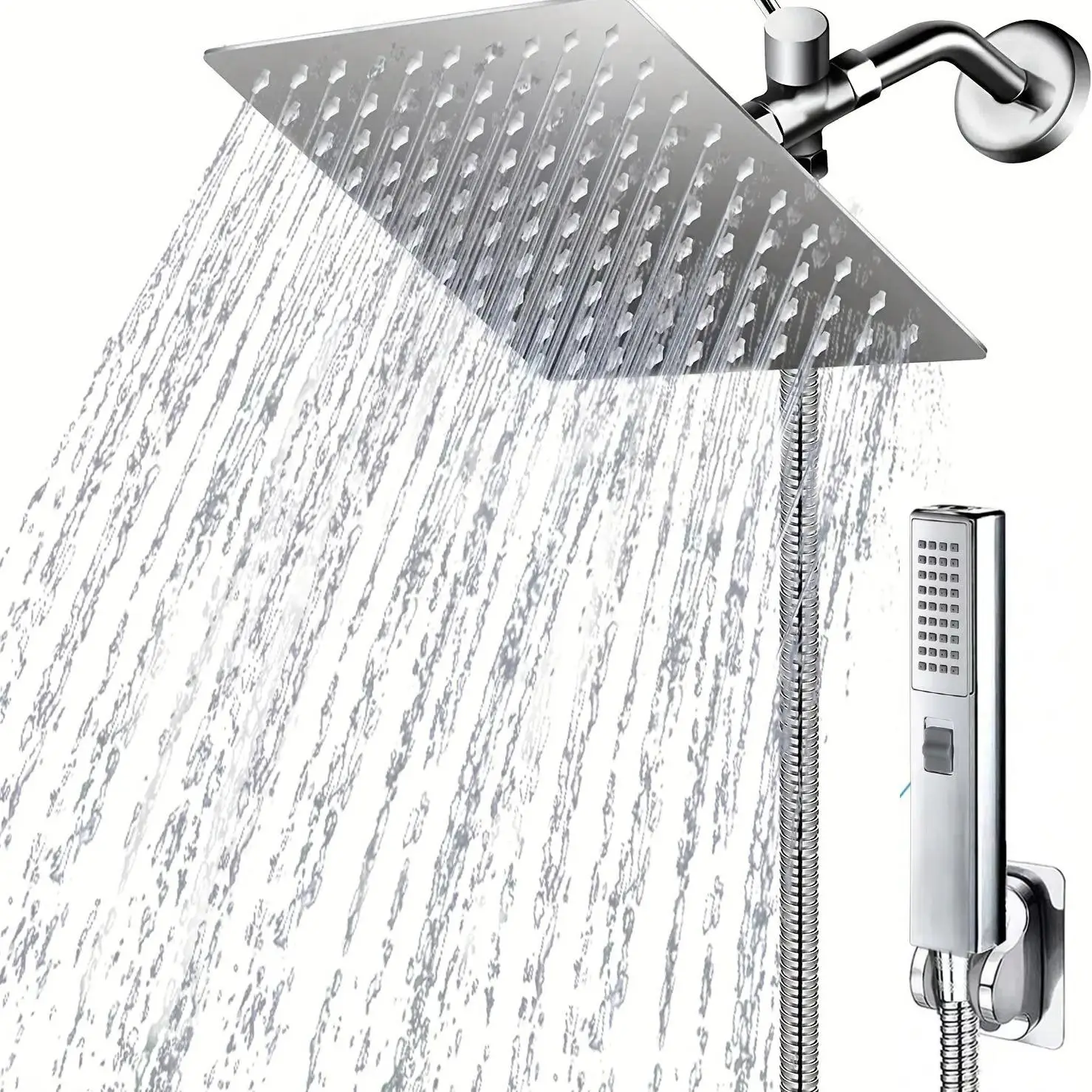 Rain Shower Head Set, 1 Set 8-inch High Pressure Shower Head with Handheld Shower Head & Hose & Holder, Bathroom Shower Equipment for Home