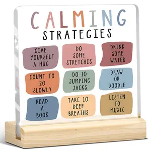 1Pc Calming Strategies Acrylic Plaque - Inspirational Mental Health Desk Decor for Kids Students Office Workers - Mindfulness Sign Positive Affirmations Gift Back-to-School Graduation Home Decoration, Modern Decorations, Christmas Gifts