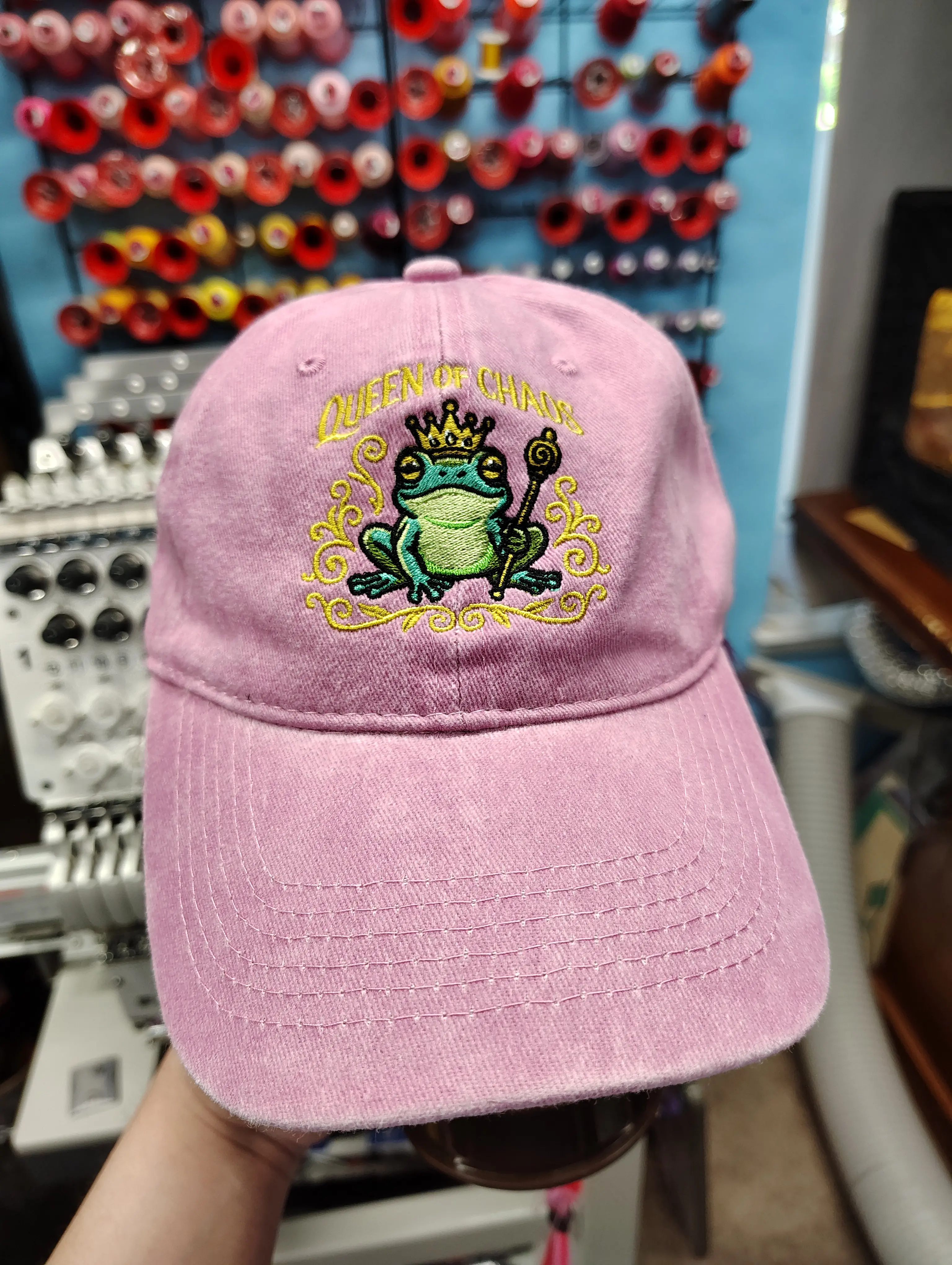 Queen of Chaos Frog Princess Hat | Distressed Pink Fairytale Dad Cap