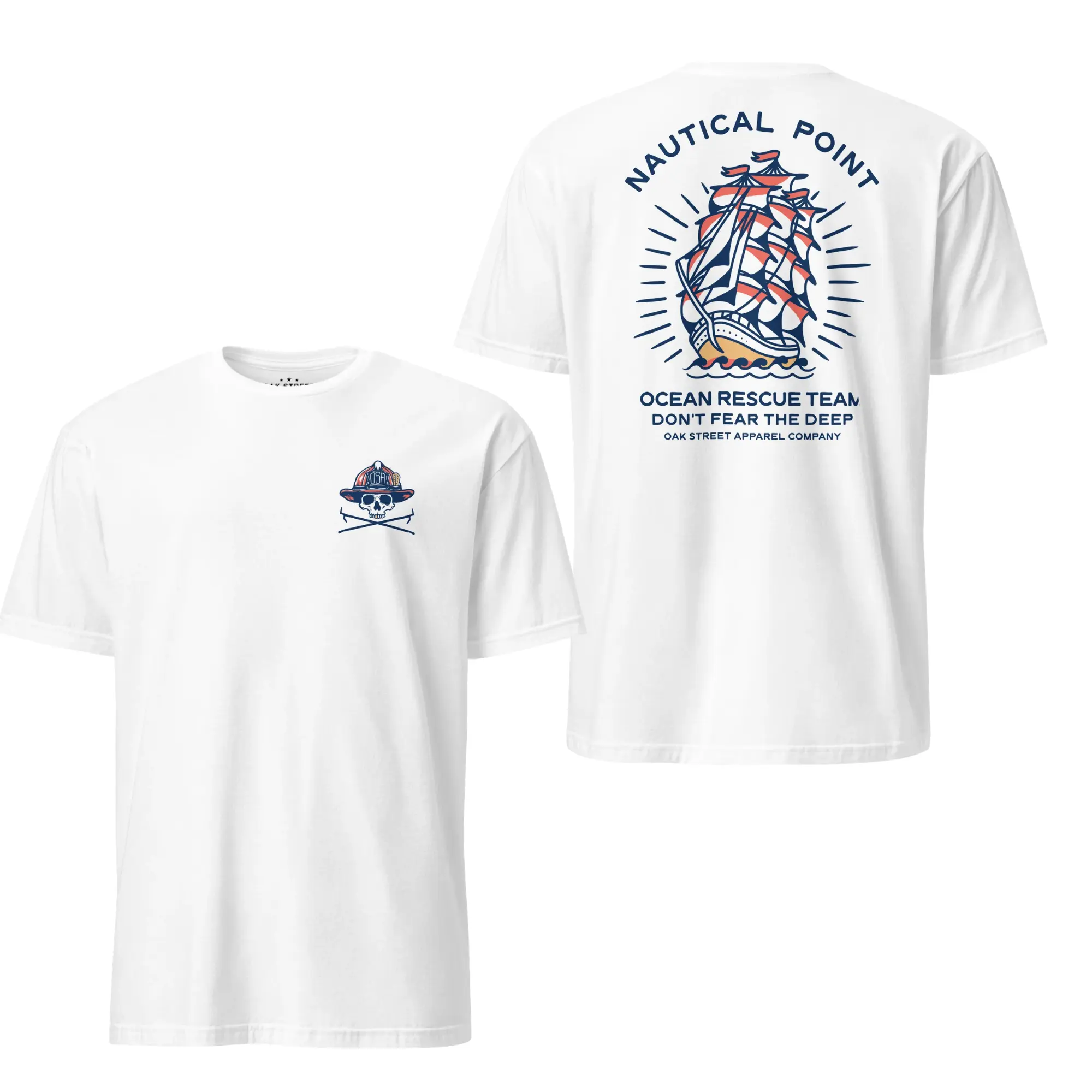 Nautical Point Ocean Rescue Tee - Vintage Sailing Ship Graphic Shirt | Coastal Rescue Back Print Apparel For Men And Women