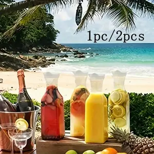 Transparent Plastic Water Bottle Set, Lid Included, Anti-Drop Drinking Bottle, Succulent Bar Juice Bottle, Breakfast Ice Tea Party Kitchen Supplies