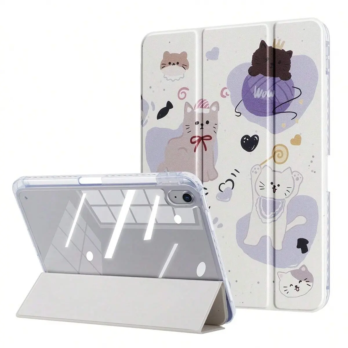 Cute Cat Case Tablet Protective Cover For iPad 10th 11th A16 10.9 Air 11 13 M2 M3 Mini 6 Pro 11 7th 8th 9th 10.2 Air 4 Air 5 10.9 Pro 12.9 Cartoon Cat Duck Letters Pattern Auto Sleep Awake Pencil Slot