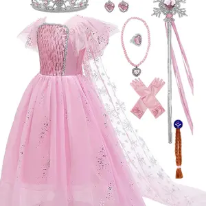 Girl's Princess Costume Set, Sequin Tulle Puff Sleeve Dress with All Accessories, Party Wear, Suitable for Christmas, Halloween, Daily Wear, Stage Performance, Cosplay