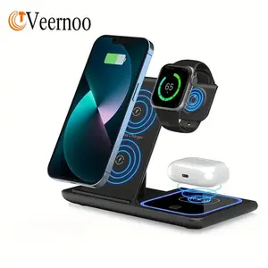 VEEROON 3 in 1 Wireless Charger, 15W MagSafe Fast Charger, Wireless Charging Station for iPhone 15 14 13 12 11 Pro Max XR XS 8 Plus iWatch AirPods