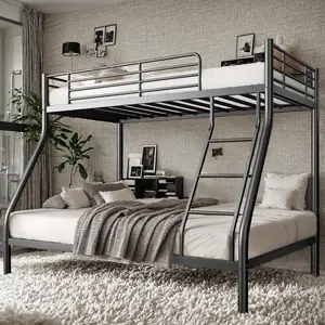 Nicole Selection Metal Bunk Bed Twin Over Full Size with Ladder & Guardrail, Metal Bed Frame for Teens Adults, Heavy Duty Sturdy Bunk Beds, Black Furniture Bedroom Sleeping Arrangements, YCTC103, For Christmas Gifts