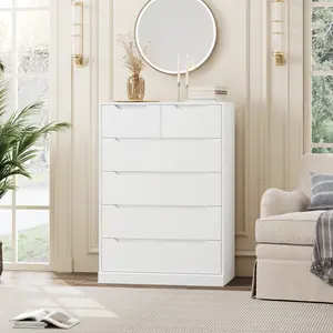 HOSTACK Modern 6 Drawer Dresser for Bedroom, Tall Chest of Drawers with Storage, Large Wood Storage Chest Organizer with Cut-Out Handle, Accent Storage Cabinet for Living Room, Entryway