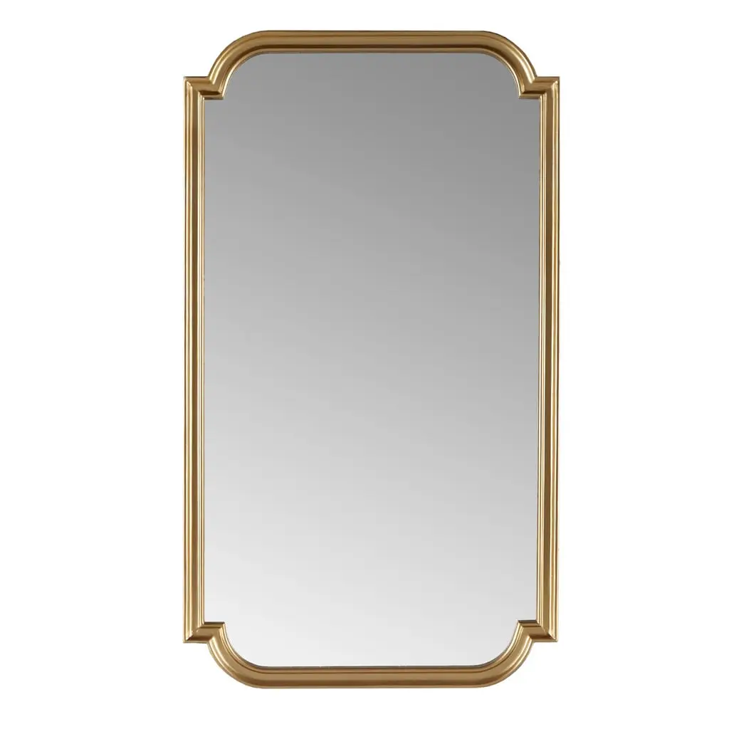Adelaide Gold Scalloped Rectangle Wall Mirror with 360-Degree Stand, 21.25x38x1 in Wood-MDF Frame, Glass Surface, Hanging Wall Mounted Glamorous Home Decor Supply