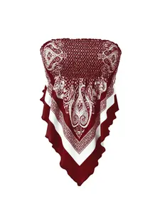 Boho Ethnic Paisley Print Sleeveless Top, Asymmetrical Hem, Vibrant Blue and, Non-Elastic Polyester Spandex Blend, Perfect for Vacation